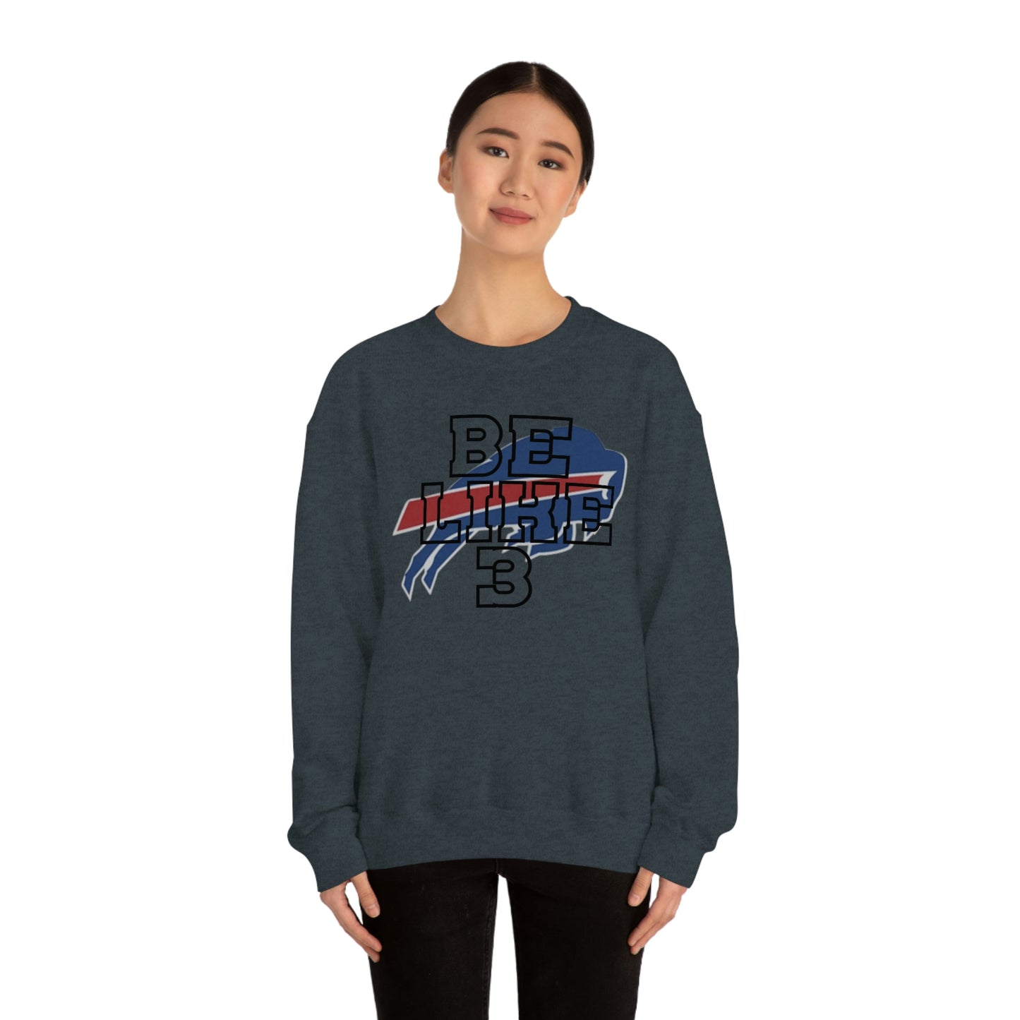 Be Like #3 Damar Hamlin Black Outline Buffalo Bills Logo Crewneck Sweatshirt