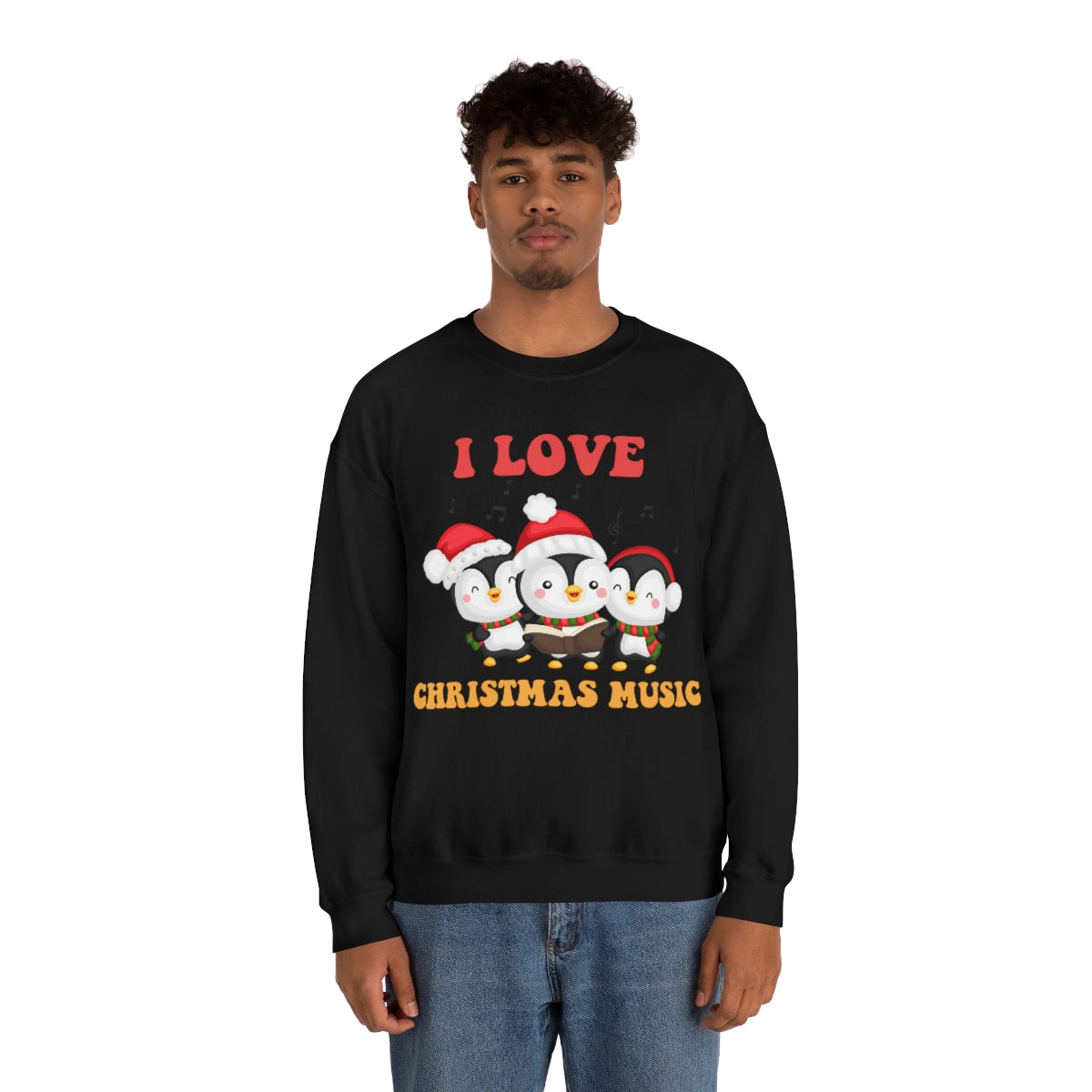 Cute I Love Christmas Music Singing Caroling Penguins Xmas Holiday Sweatshirt