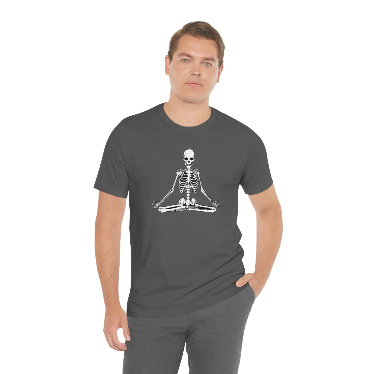 Meditating Yoga Skeleton TShirt, Funny Shirt, Namaste Skeleton, Halloween Lover Gift on Unisex Jersey Short Sleeve Tee