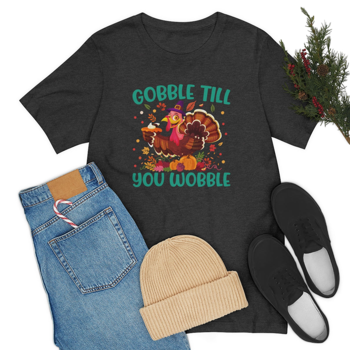 Gobble Til You Wobble Cute Thanksgiving Tshirt Design | Thanksgiving TShirt | Thanksgiving T-Shirt | Thanksgiving Teeshirt Design on Unisex Jersey Short Sleeve Tee