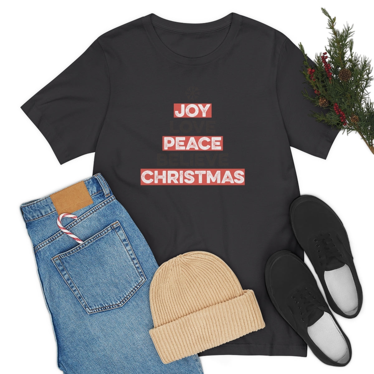 Joy Peace Believe Christmas Xmas Holiday Tshirt