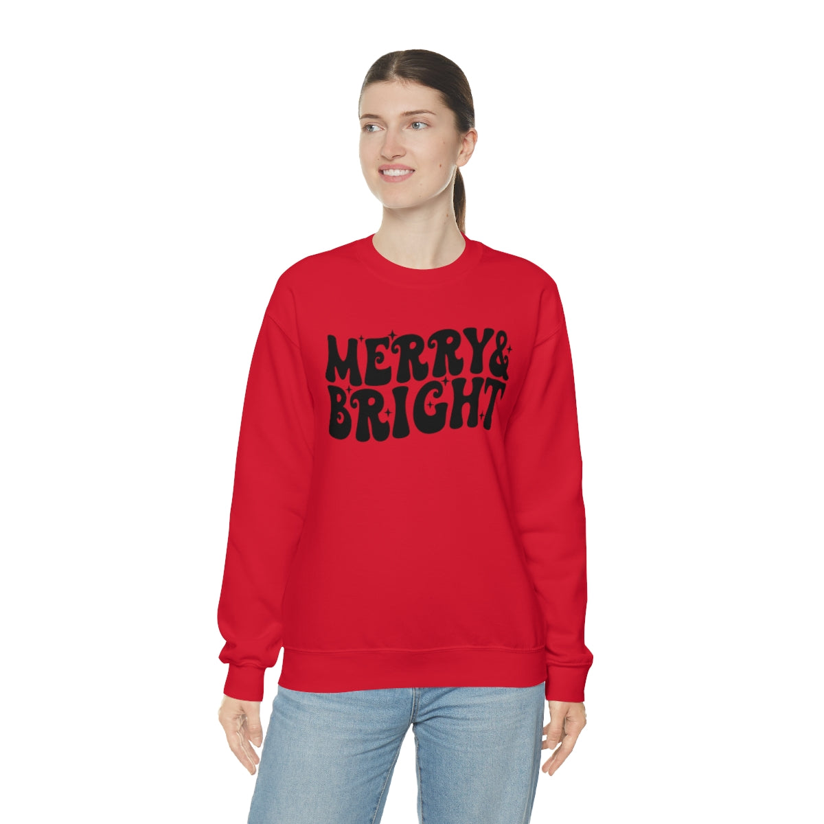 Merry and Bright Retro Lettering Design on Unisex Heavy Blend™ Crewneck Sweatshirt