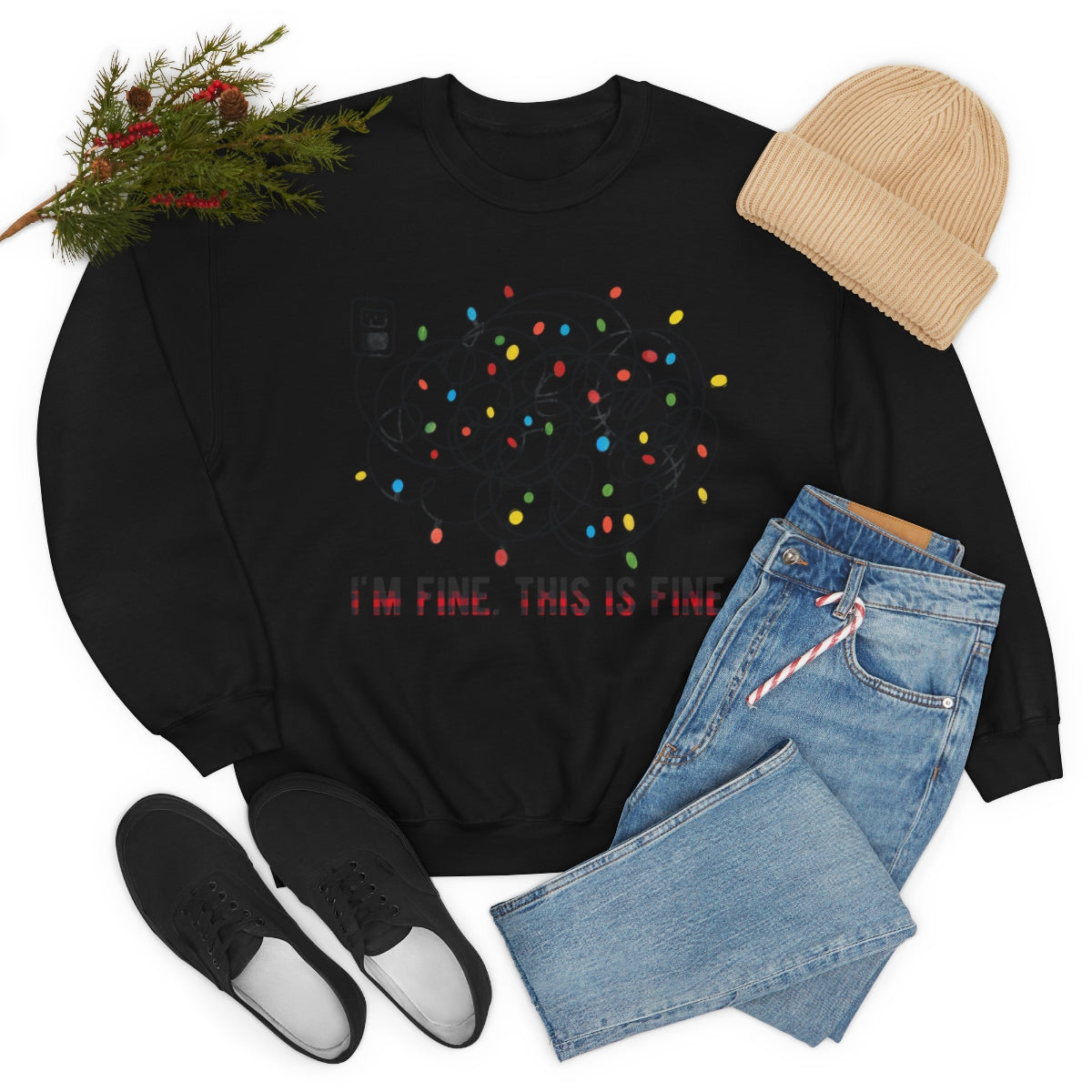 It's Fine, This is Fine Christmas Lights Sweatshirt