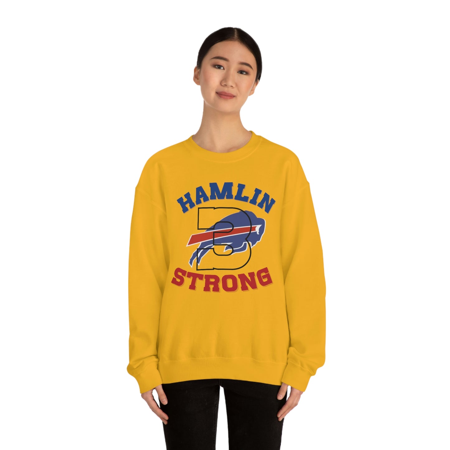 Hamlin Strong #3 Damar Hamlin Buffalo Bills Logo Crewneck Sweatshirt