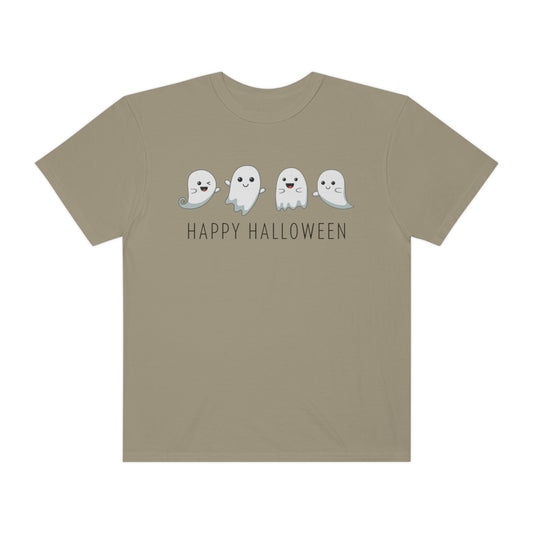 Happy Halloween Cute Ghost Tshirt Design on Unisex Garment-Dyed T-shirt