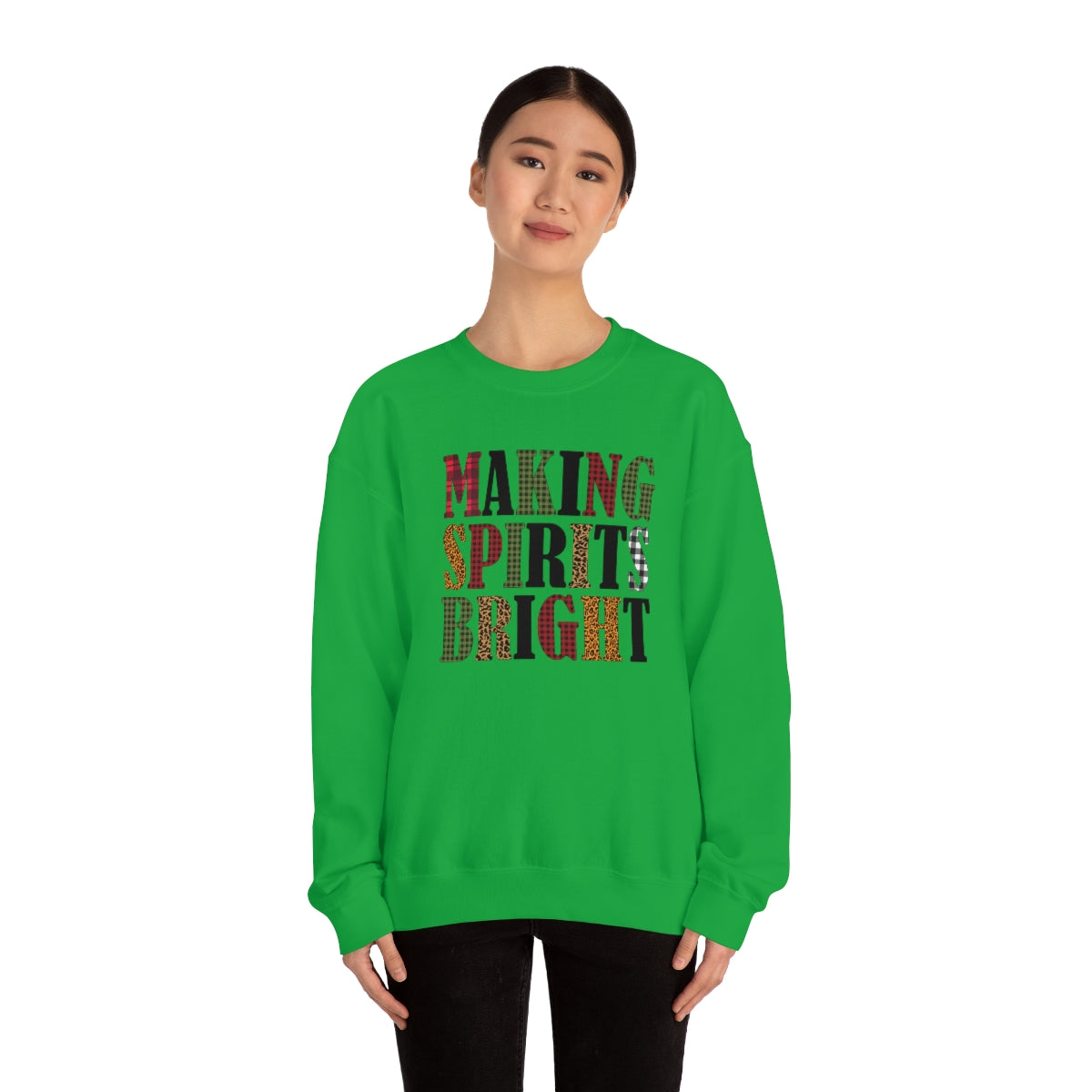 Making Spirits Bright Plaid Lettering Christmas Sweatshirt