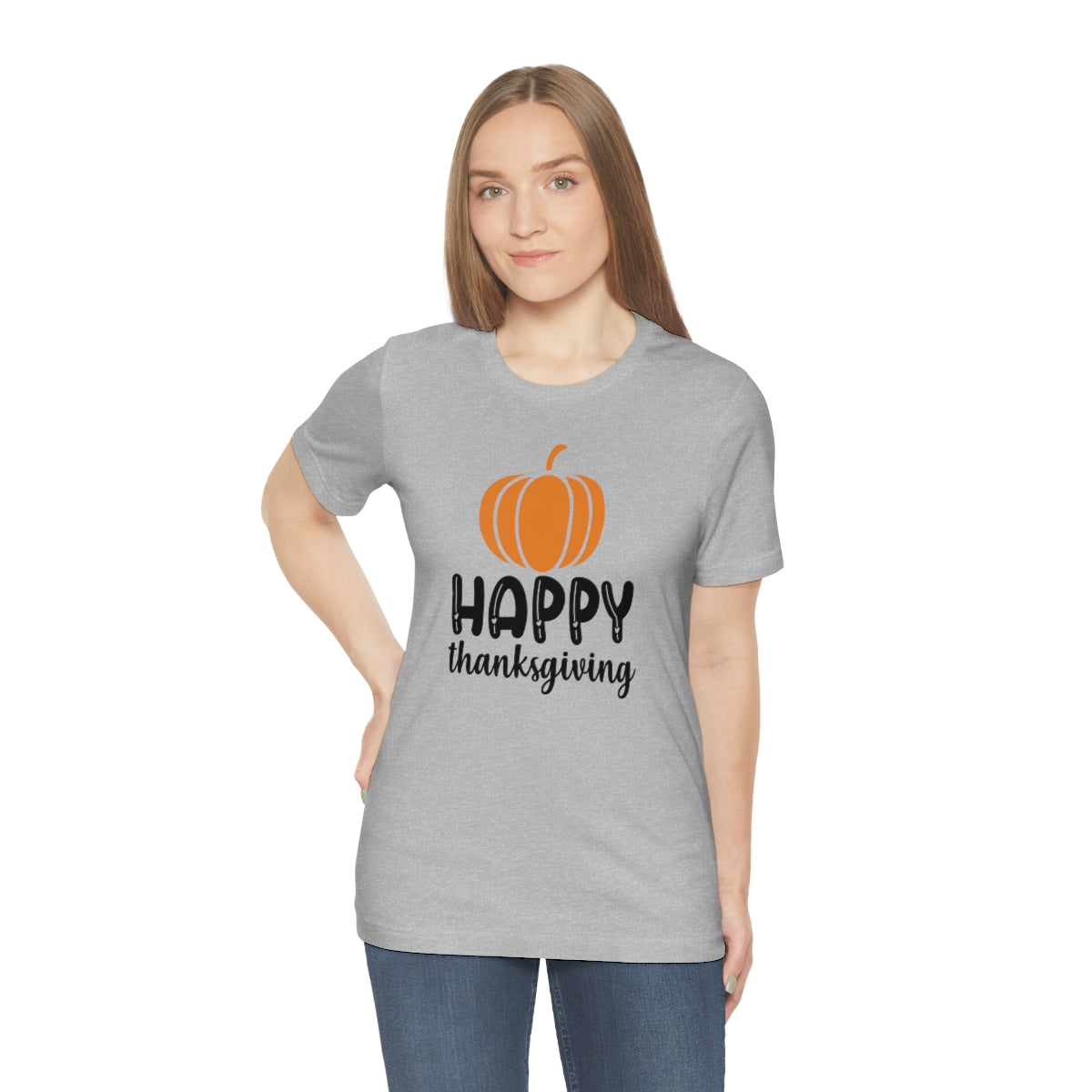 Happy Thanksgiving Pumpkin Tshirt Design | Thanksgiving TShirt | Thanksgiving T-Shirt | Thanksgiving Teeshirt Design on Unisex Jersey Short Sleeve Tee