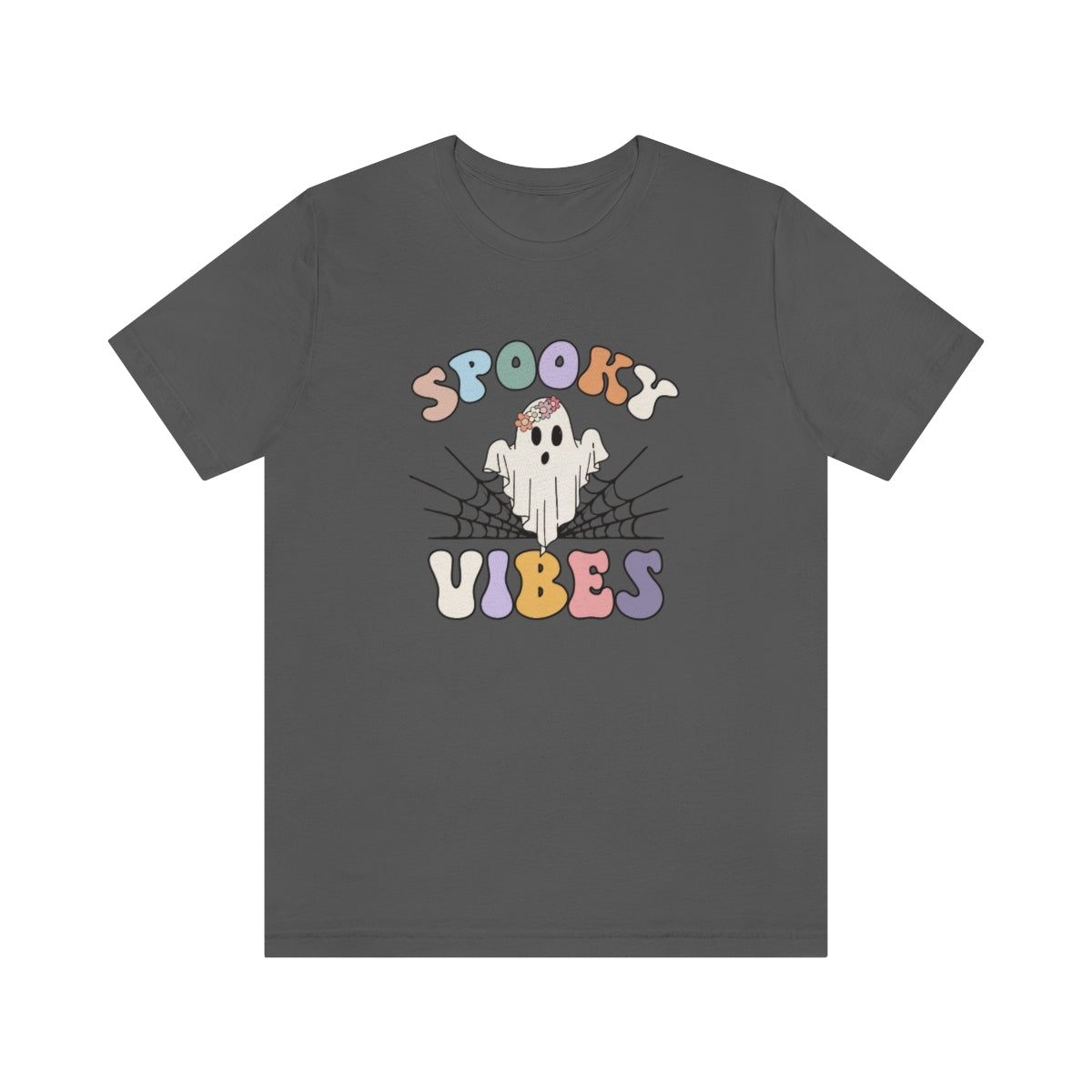 Spooky Vibes Ghost with Web TShirt, Funny Shirt, Halloween Lover Gift on Unisex Jersey Short Sleeve Tee