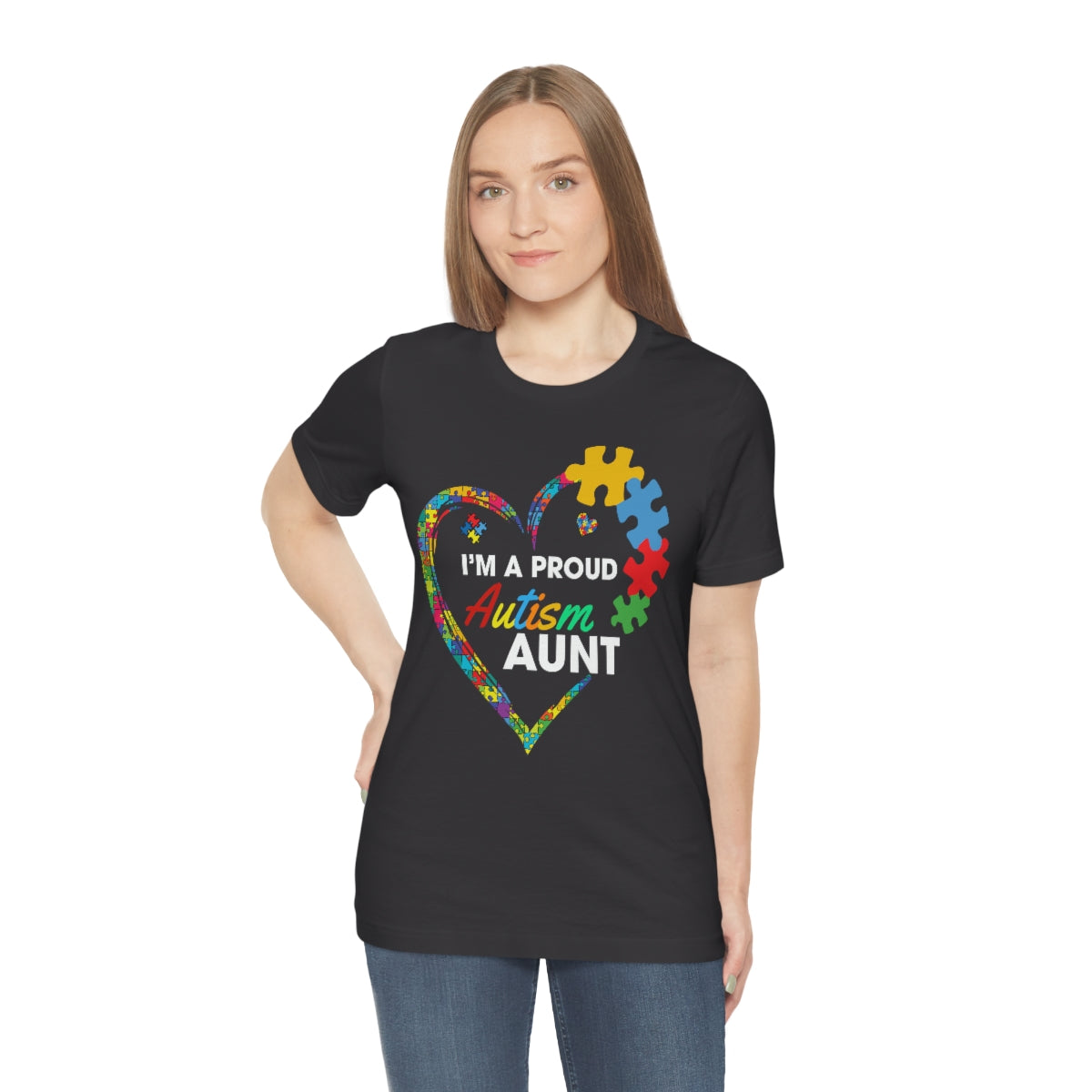 Proud Autism Aunt Heart Puzzle Pieces Tshirt