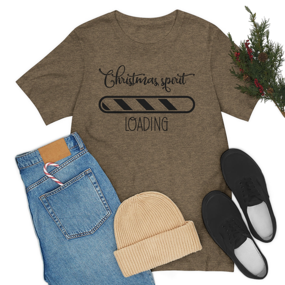 Christmas Spirit Loading Black Tshirt