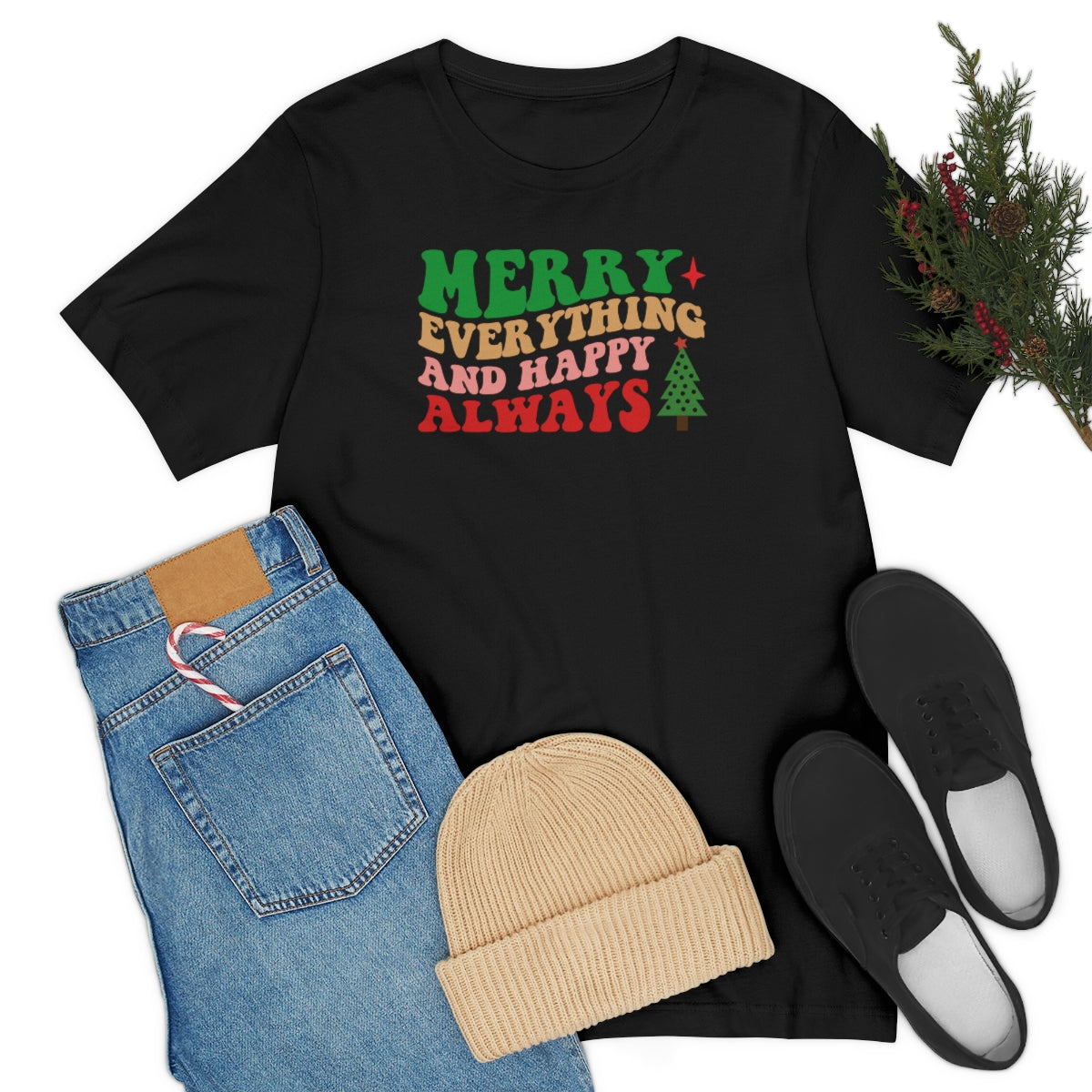 Merry Everything Retro Lettering Christmas Tshirt