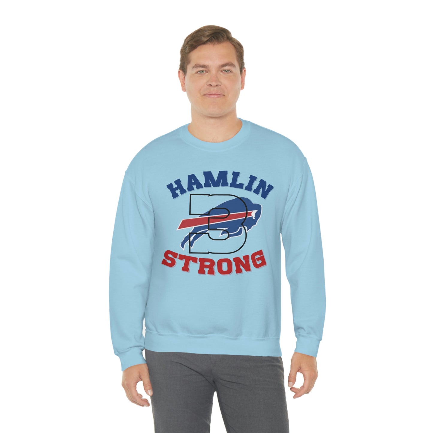 Hamlin Strong #3 Damar Hamlin Buffalo Bills Logo Crewneck Sweatshirt