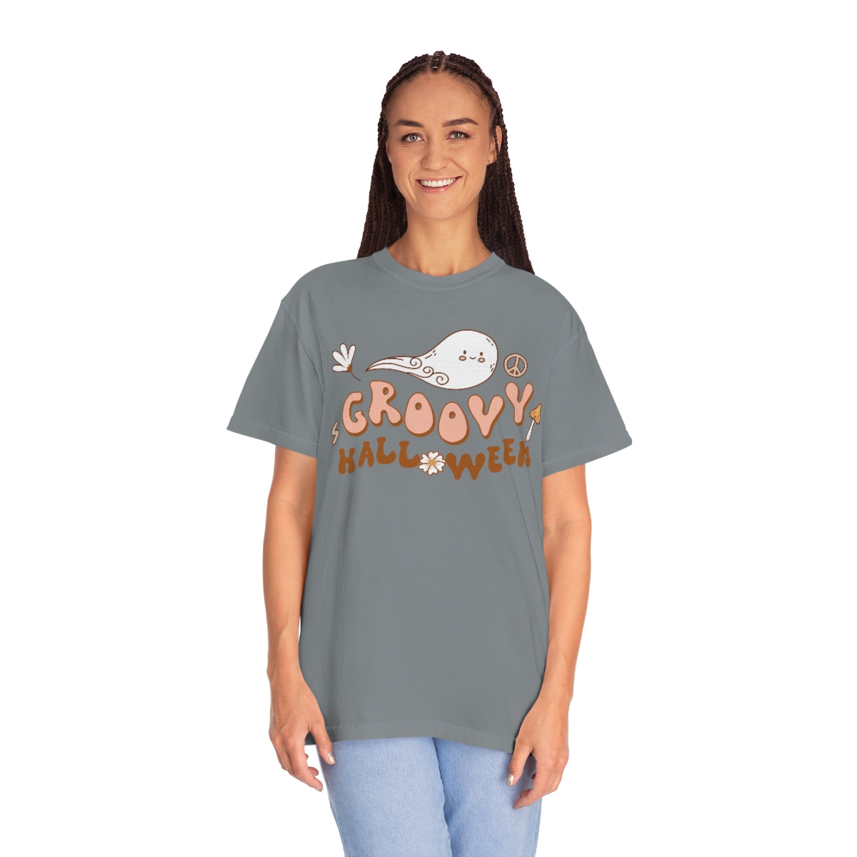 Happy Groovy Halloween Cute Retro Lettering Design, Halloween Tshirt, Funny Tshirt Design on Unisex Garment-Dyed T-shirt