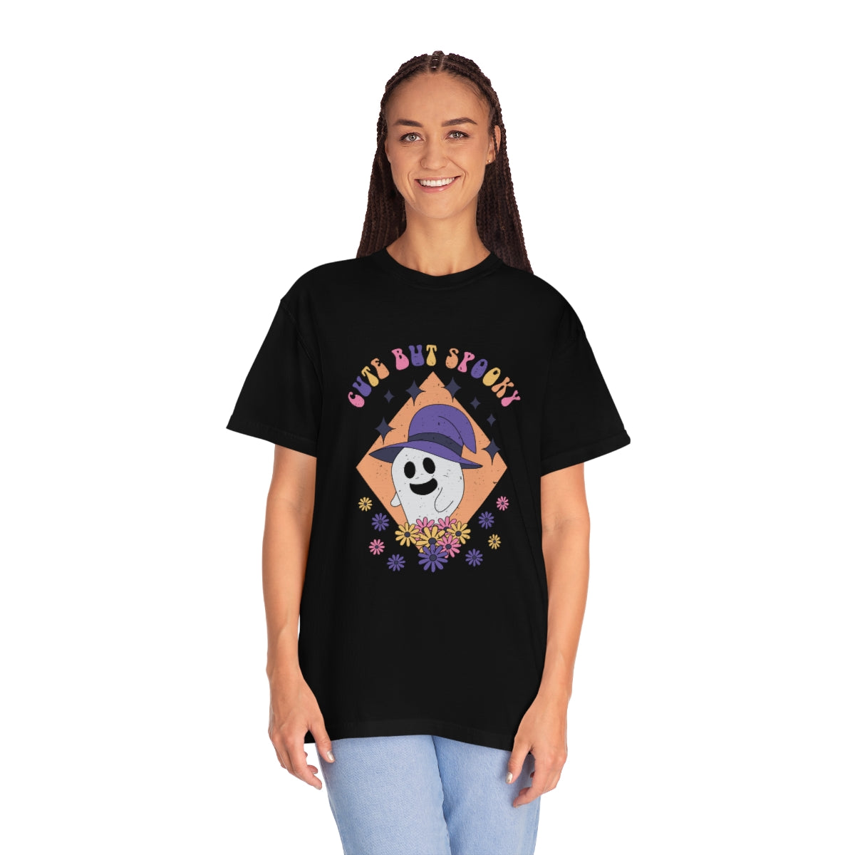 Cute but Spooky Cute Retro Halloween Teeshirt Design on Unisex Garment-Dyed T-shirt