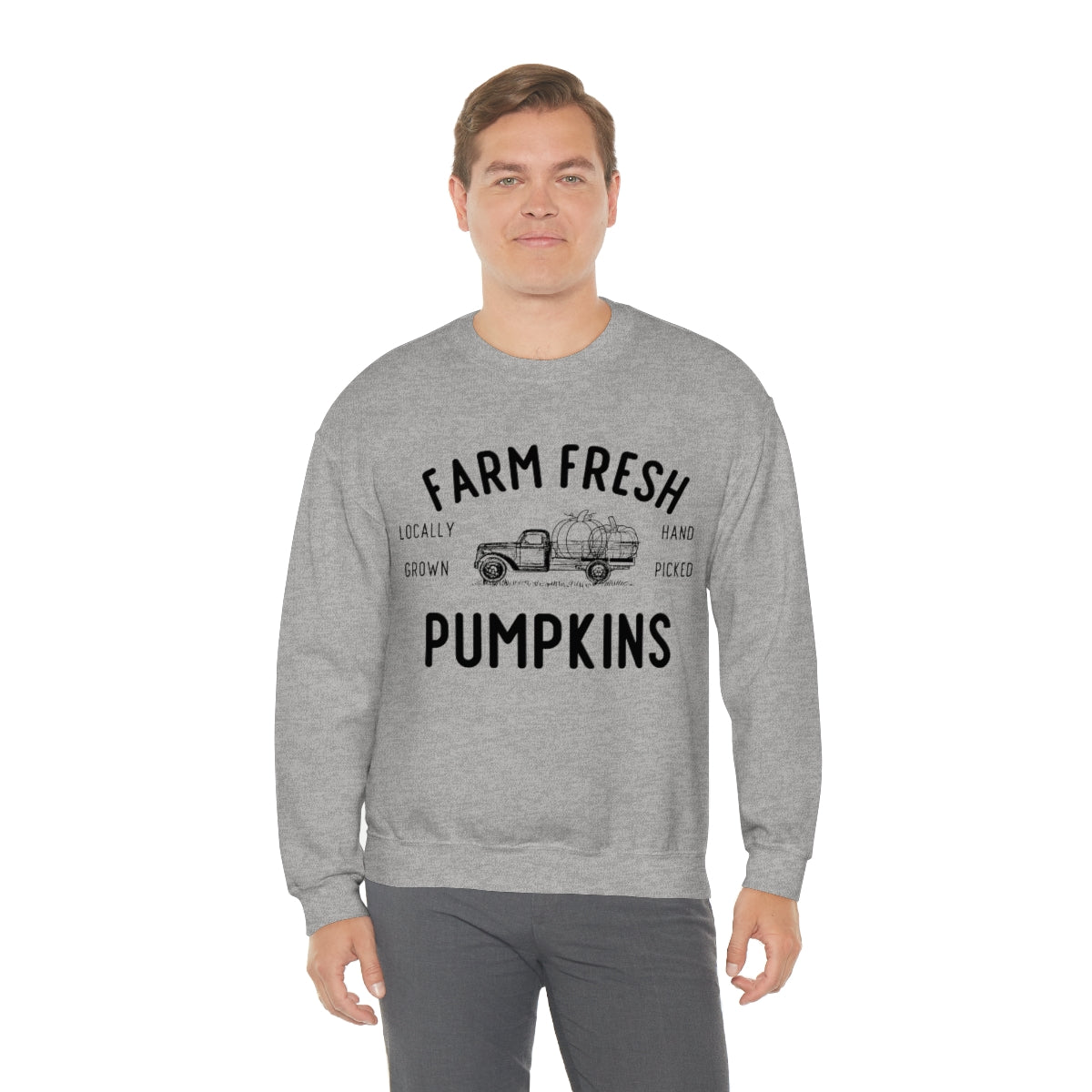 Farm Fresh Pumpkin Sweatshirt, Halloween Crewneck Sweatshirt, Halloween Sweater, Spooky Season, Fall Theme on Unisex Heavy Blend™ Crewneck Sweatshirt