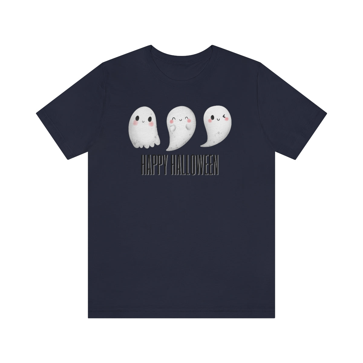 Three Ghosts Cute Happy Halloween Tshirt, Funny TShirt Design on Unisex Jersey Short Sleeve Tee