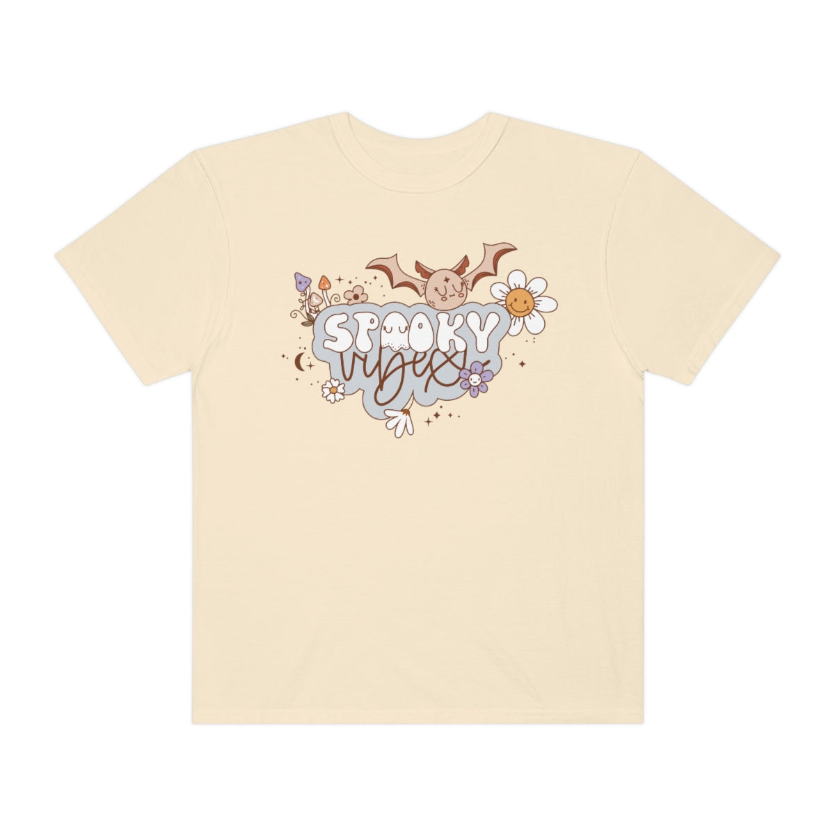 Spooky Vibes Cute Bat with Retro Lettering Design, Halloween Tshirt, Funny Tshirt Design on Unisex Garment-Dyed T-shirt