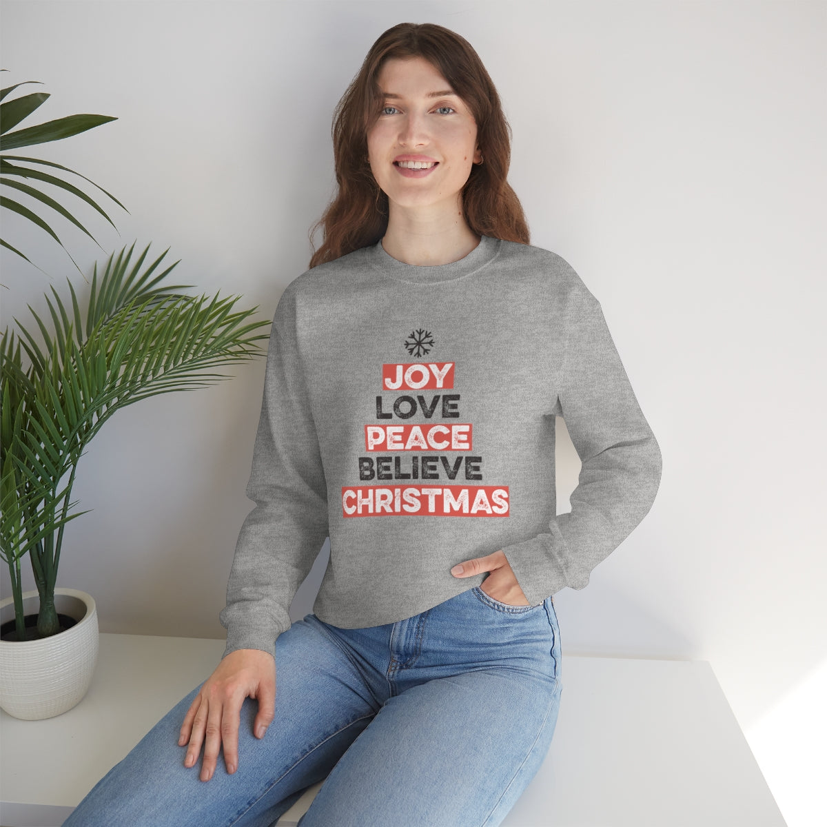 Joy Peace Believe Christmas Snowflake Xmas Holiday Sweatshirt