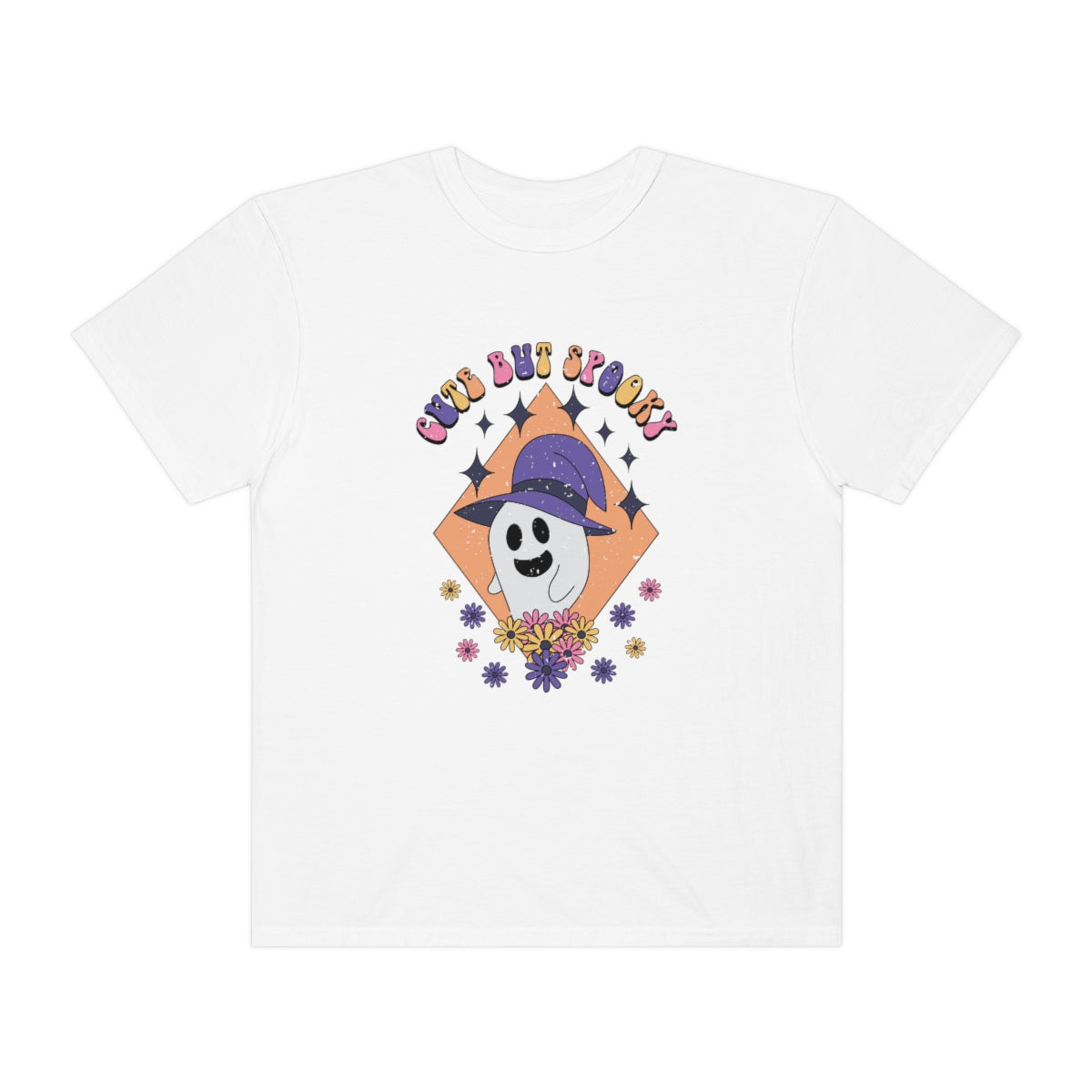 Cute but Spooky Cute Retro Halloween Teeshirt Design on Unisex Garment-Dyed T-shirt