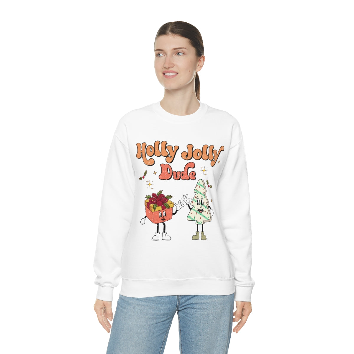 Holly Jolly Dude Groovy Retro Vintage Style Christmas Xmas Holiday Sweatshirt