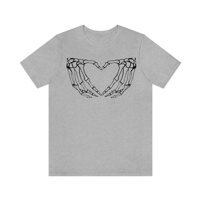 Skeleton Heart Hands TShirt, Funny Shirt, Halloween Lover Gift on Unisex Jersey Short Sleeve Tee