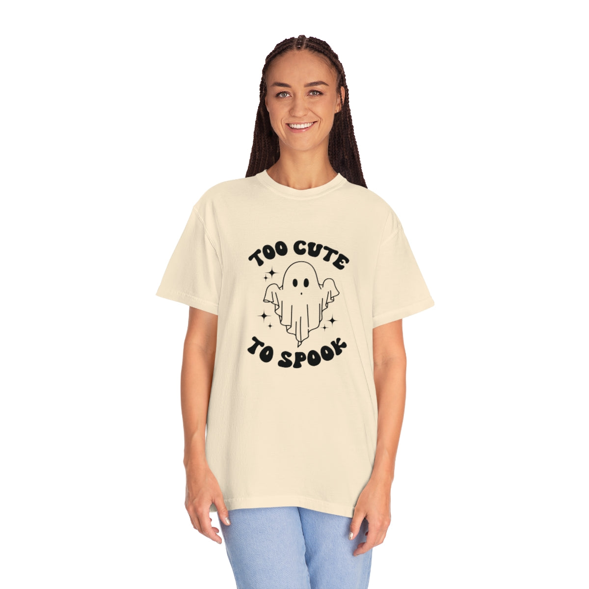 Too Cute to Spook Ghost Halloween Tshirt Design on Unisex Garment-Dyed T-shirt