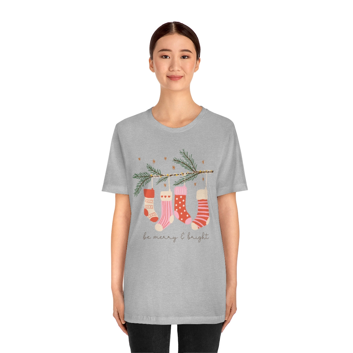 Be Merry & Bright Stockings Christmas Tshirt