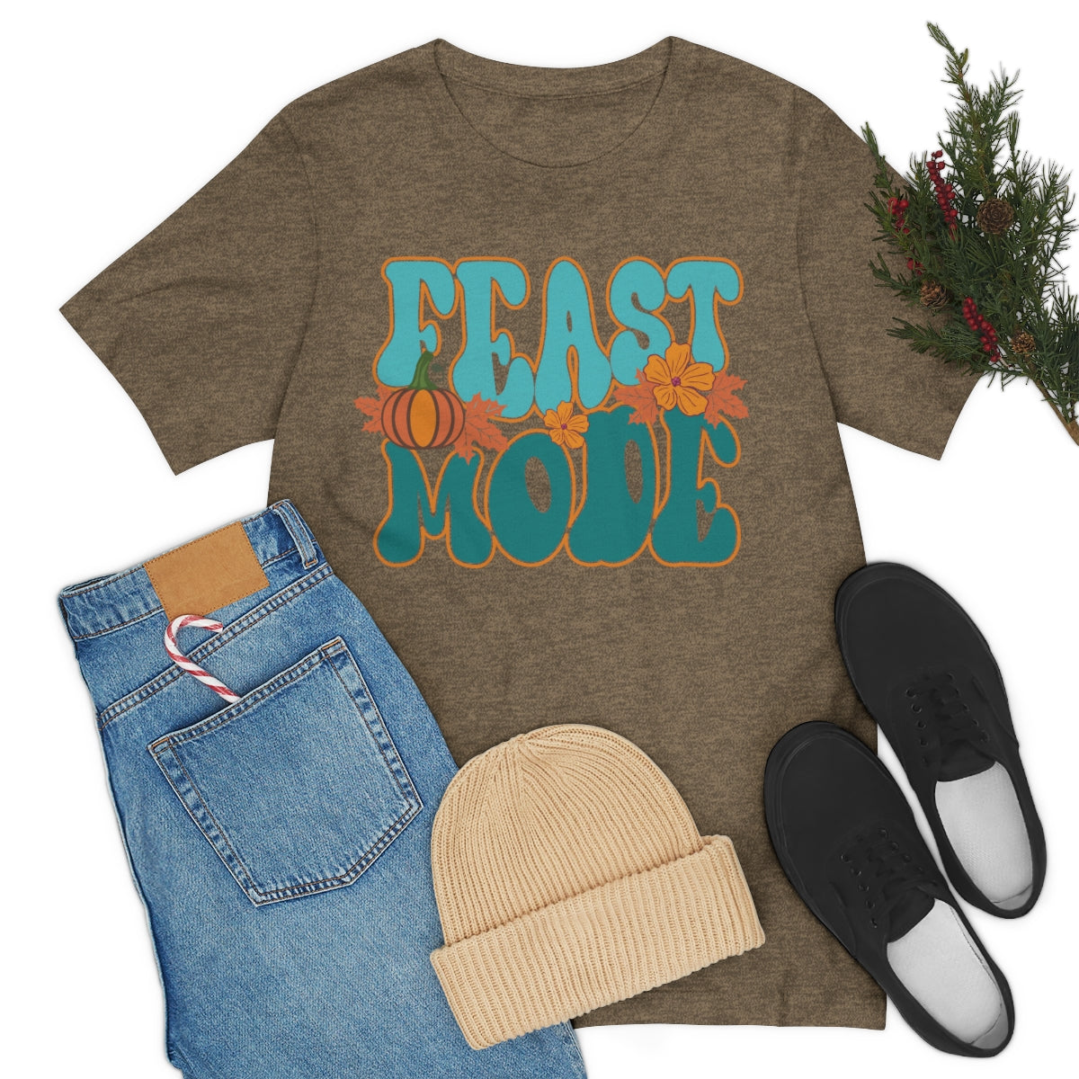 Feast Mode Cute Thanksgiving Tshirt Design | Thanksgiving TShirt | Thanksgiving T-Shirt | Thanksgiving Teeshirt Design on Unisex Jersey Short Sleeve Tee