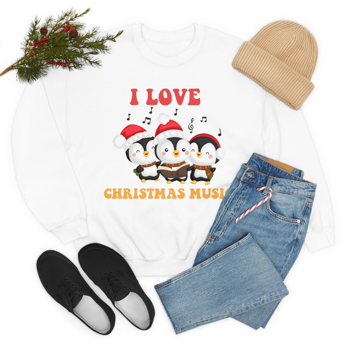 Cute I Love Christmas Music Singing Caroling Penguins Xmas Holiday Sweatshirt