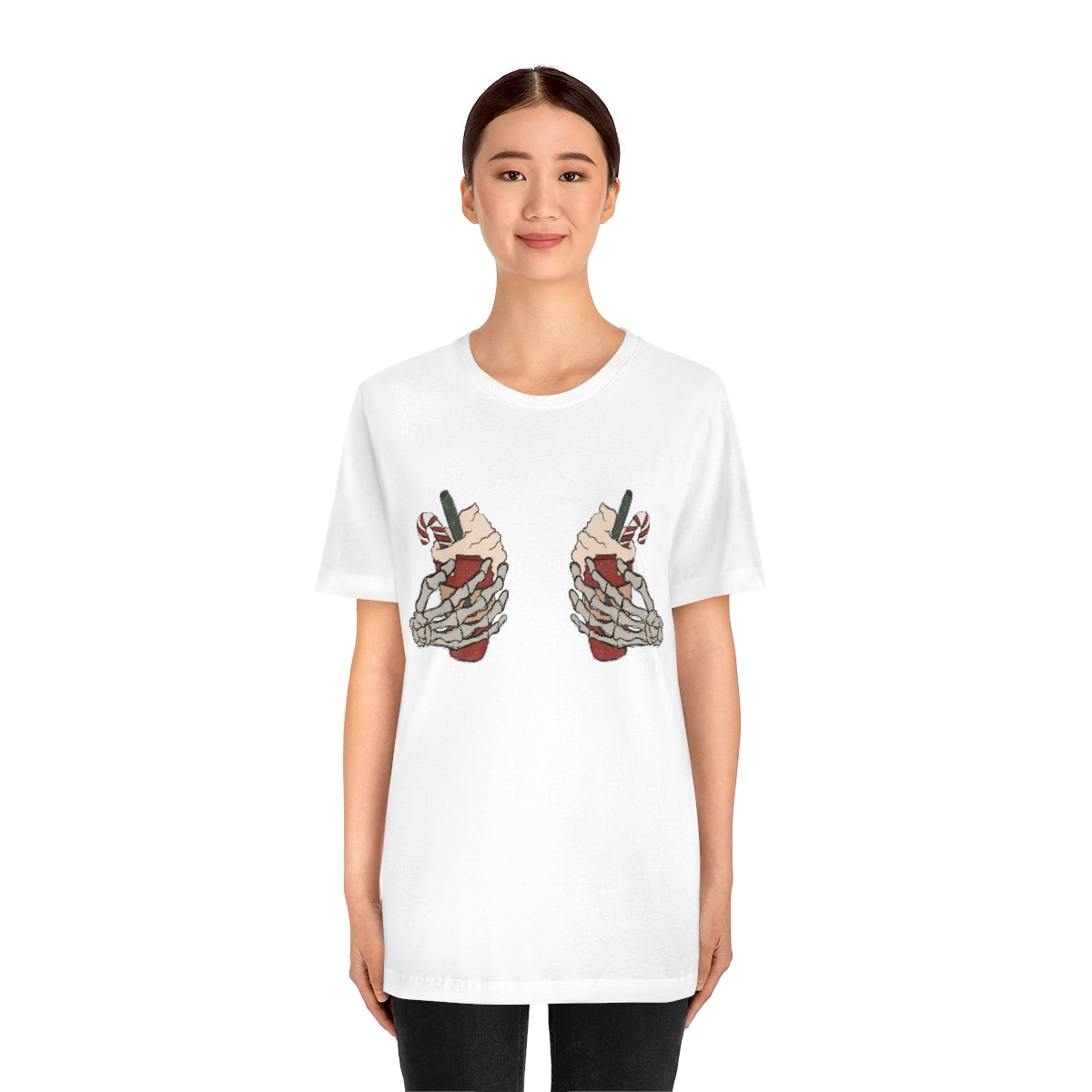 Skeleton Hands Starbucks Cups Breasts Funny Christmas Holiday Tshirt