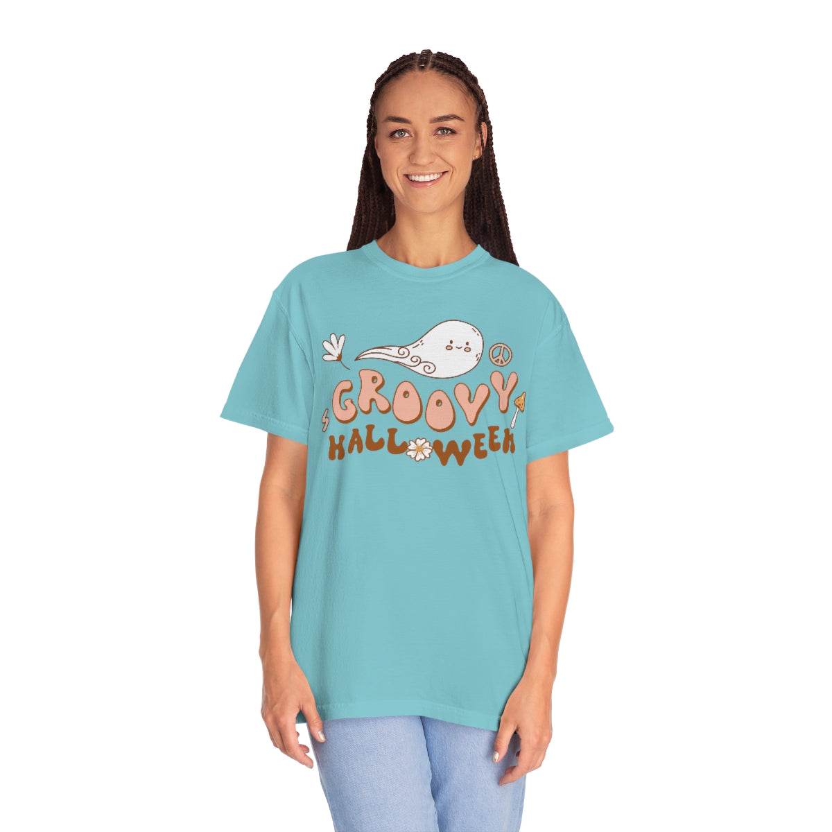 Happy Groovy Halloween Cute Retro Lettering Design, Halloween Tshirt, Funny Tshirt Design on Unisex Garment-Dyed T-shirt