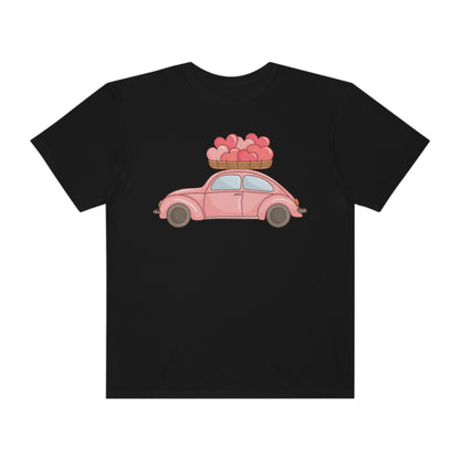 Cute Beetle Car Retro Car Bug with Hearts Valentines Day Tshirt