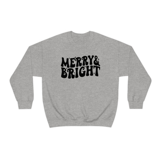 Merry and Bright Retro Lettering Design on Unisex Heavy Blend™ Crewneck Sweatshirt