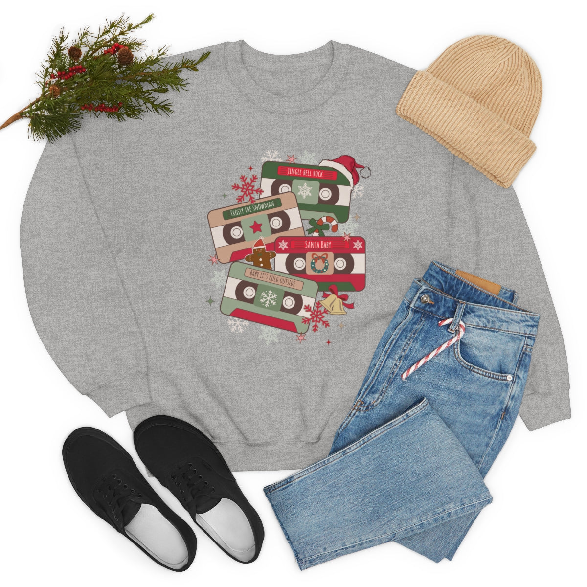 Retro Cassette Christmas Music Sweatshirt