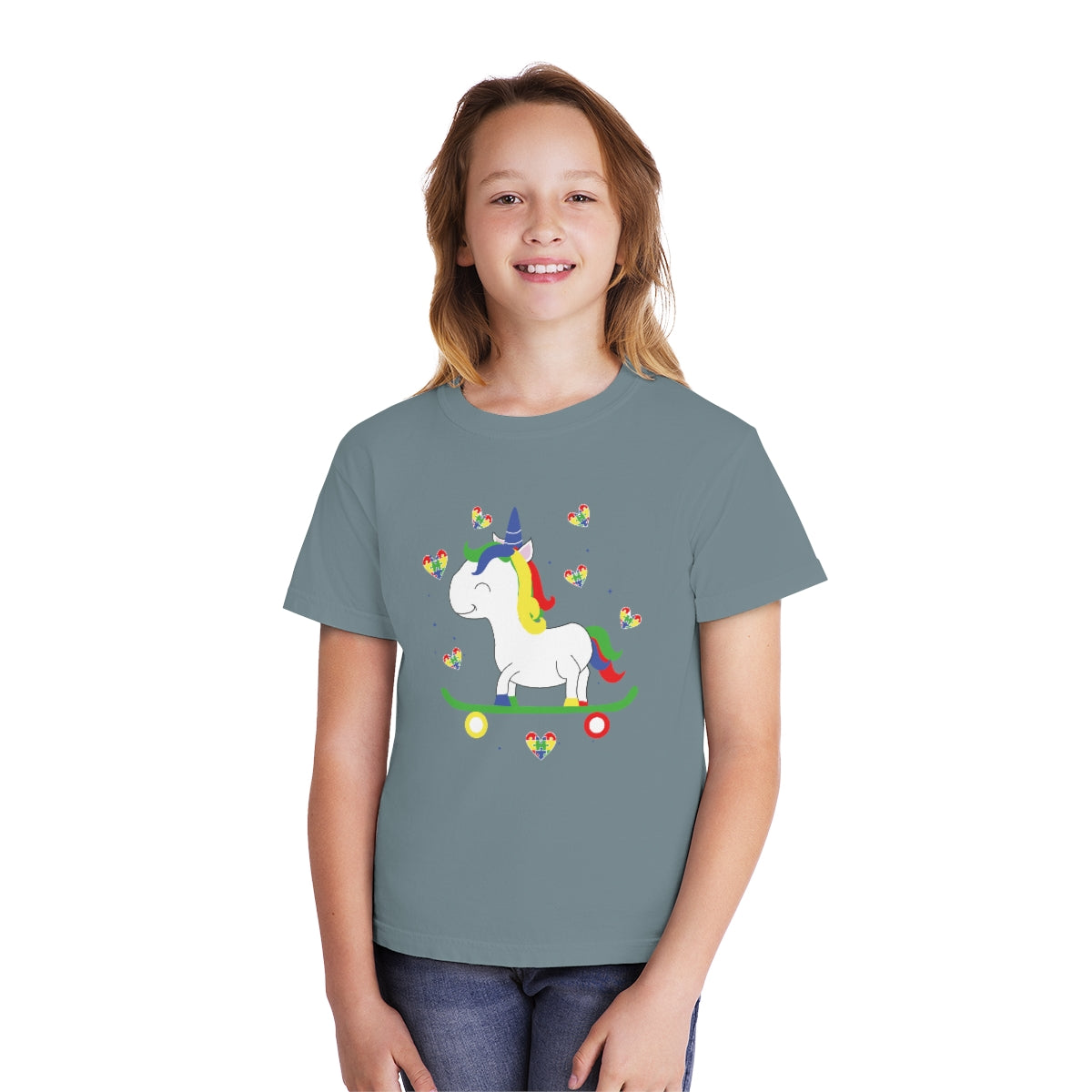 Autism Unicorn Skateboarding Youth Midweight Tshirt