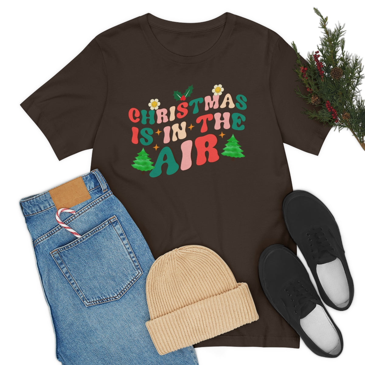 Retro Christmas is in the Air Cute Xmas Trees Holiday Tshirt