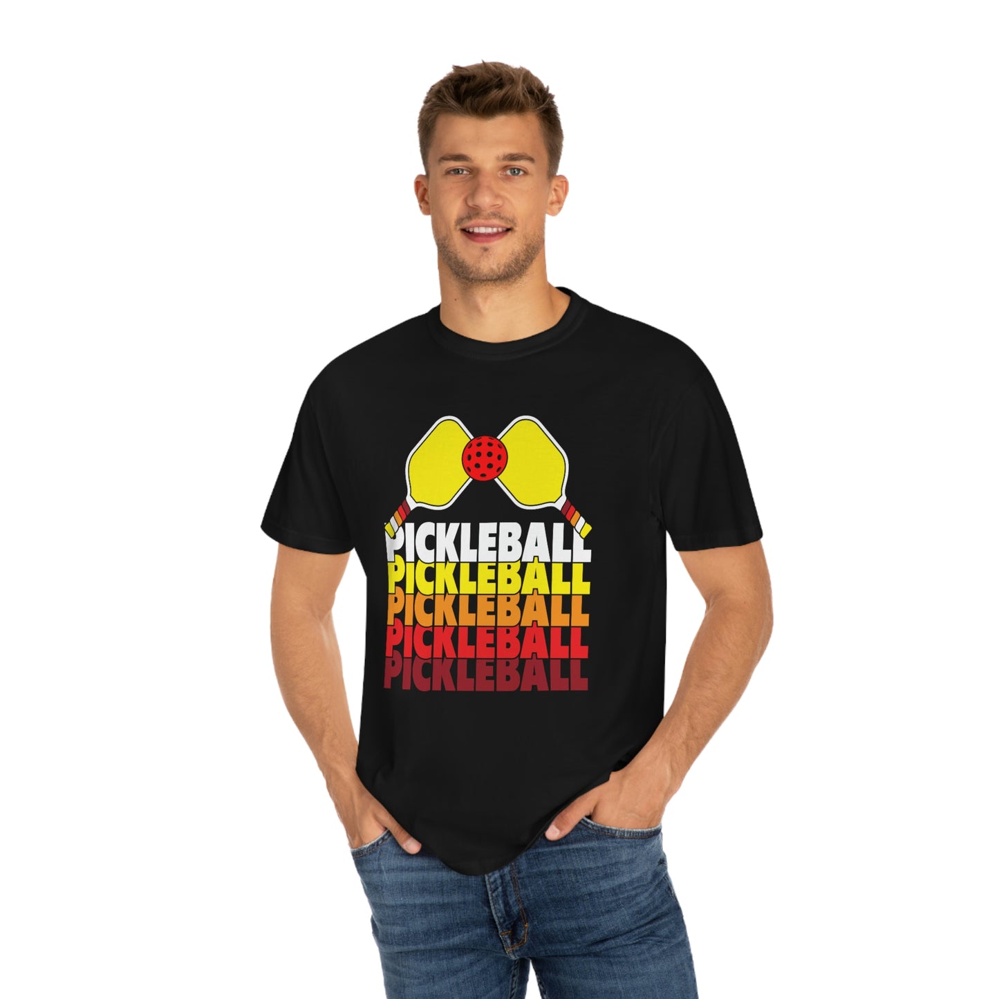 Pickleball Rackets Cool Yellow Retro Design Tshirt