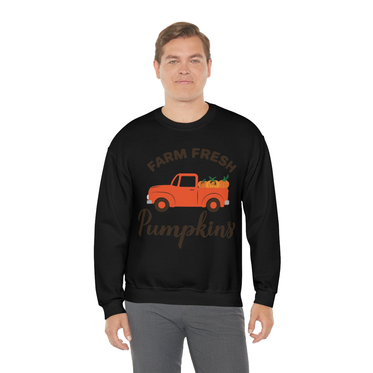 Farm Fresh Pumpkin Sweatshirt, Halloween Crewneck Sweatshirt, Halloween Sweater, Spooky Season, Fall Theme on Unisex Heavy Blend™ Crewneck Sweatshirt