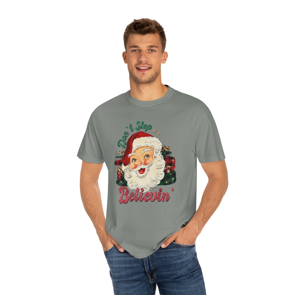 Don't Stop Believing Vintage Classic Santa Christmas Tshirt