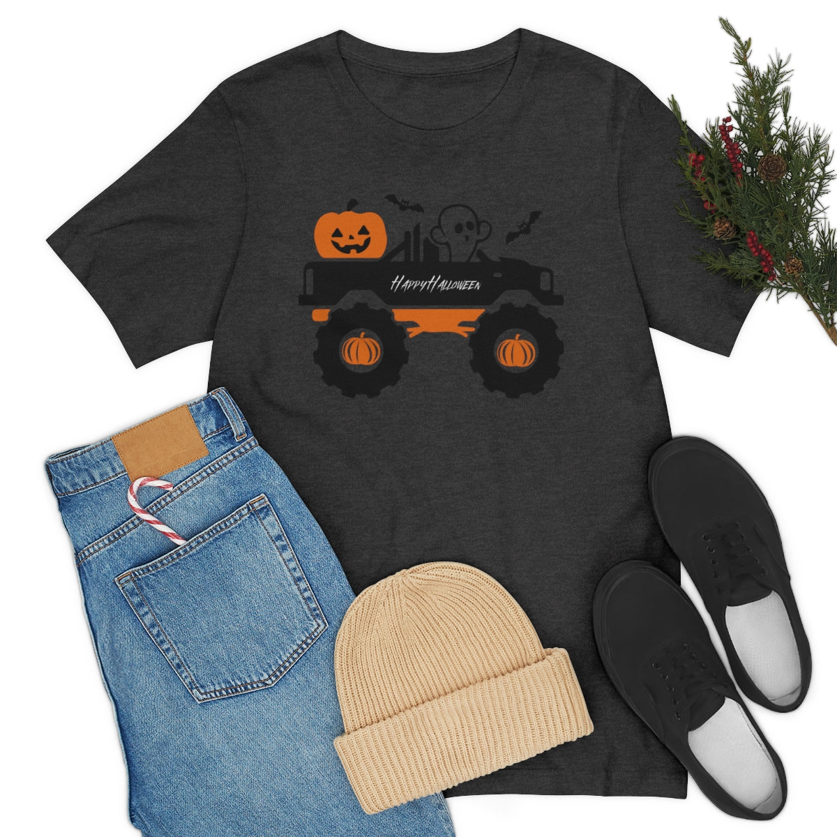 Big Rig Ghost Happy Halloween, Pumpkin Tshirt, Funny TShirt Design on Unisex Jersey Short Sleeve Tee