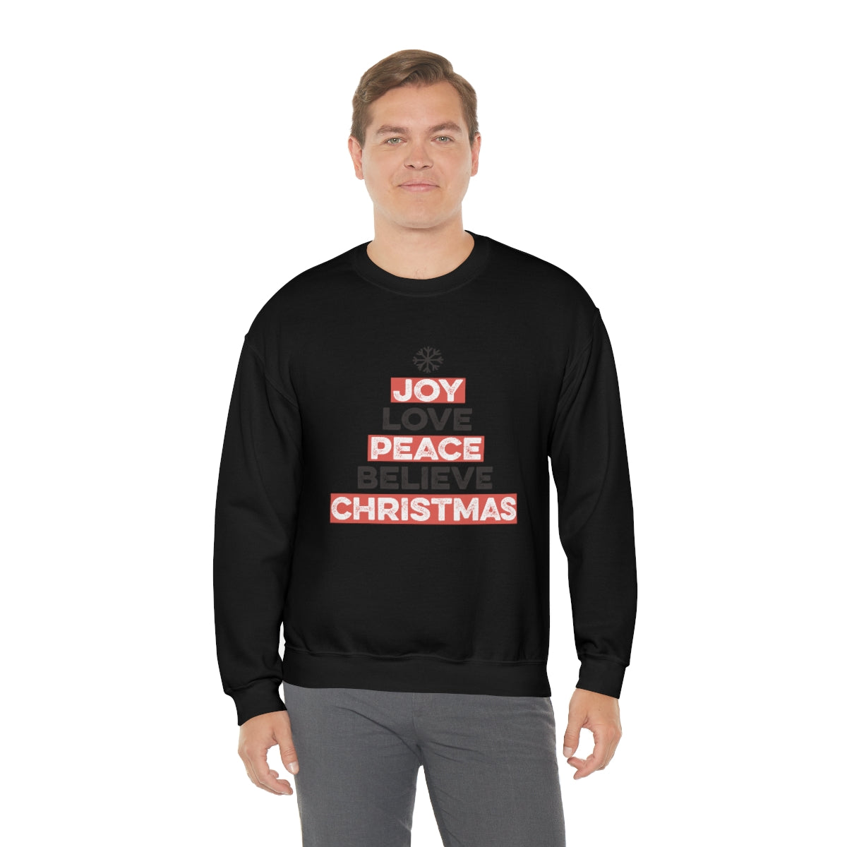 Joy Peace Believe Christmas Snowflake Xmas Holiday Sweatshirt