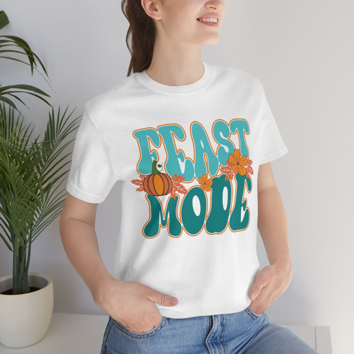 Feast Mode Cute Thanksgiving Tshirt Design | Thanksgiving TShirt | Thanksgiving T-Shirt | Thanksgiving Teeshirt Design on Unisex Jersey Short Sleeve Tee