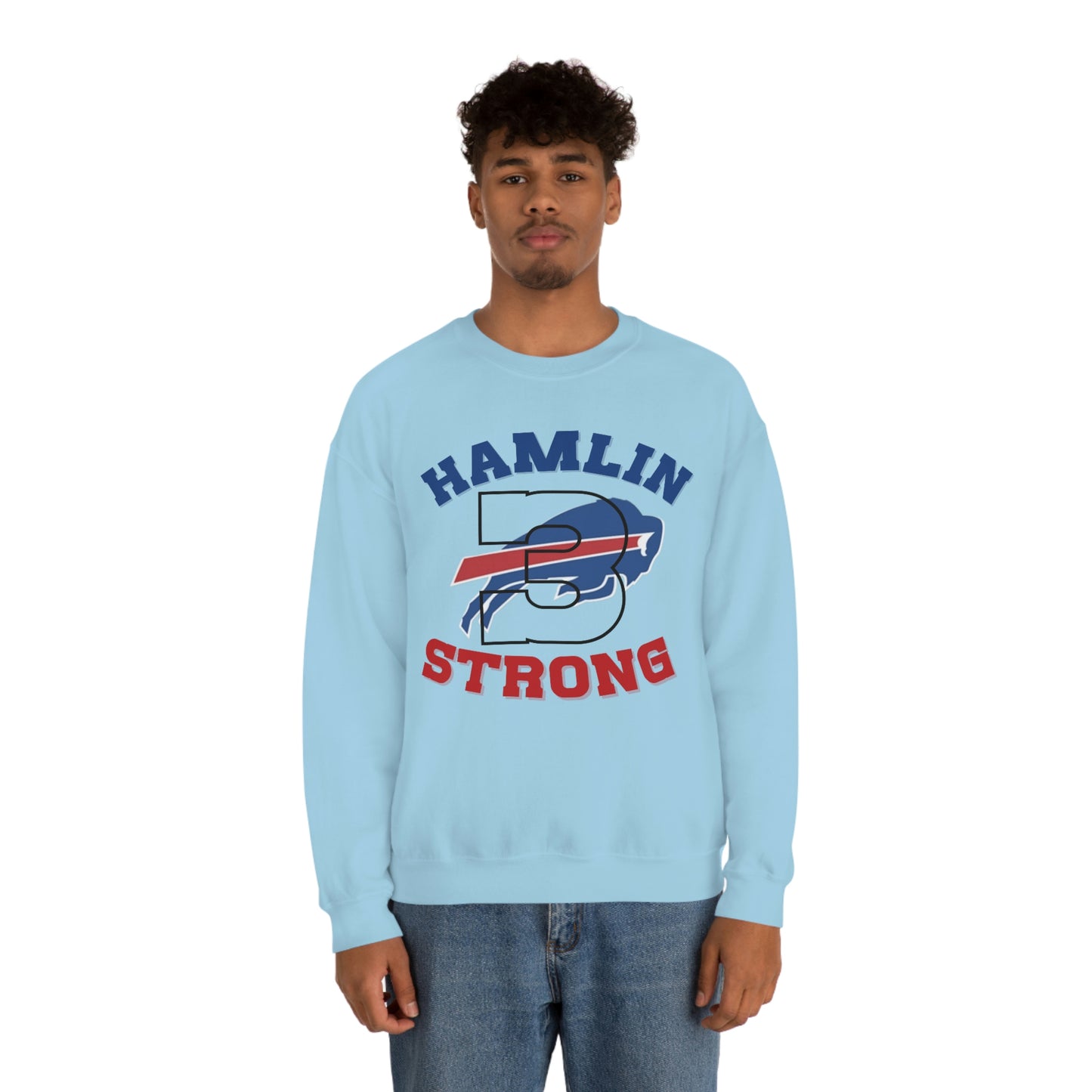 Hamlin Strong #3 Damar Hamlin Buffalo Bills Logo Crewneck Sweatshirt