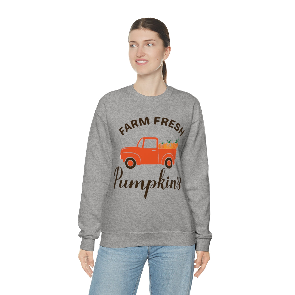 Farm Fresh Pumpkin Sweatshirt, Halloween Crewneck Sweatshirt, Halloween Sweater, Spooky Season, Fall Theme on Unisex Heavy Blend™ Crewneck Sweatshirt