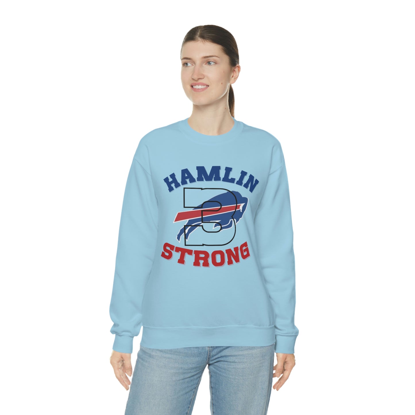 Hamlin Strong #3 Damar Hamlin Buffalo Bills Logo Crewneck Sweatshirt