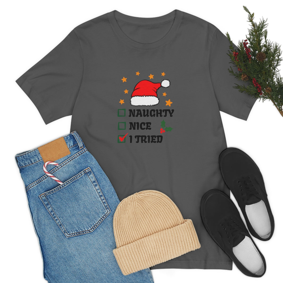 Naughty Nice I Tried Christmas Tshirt