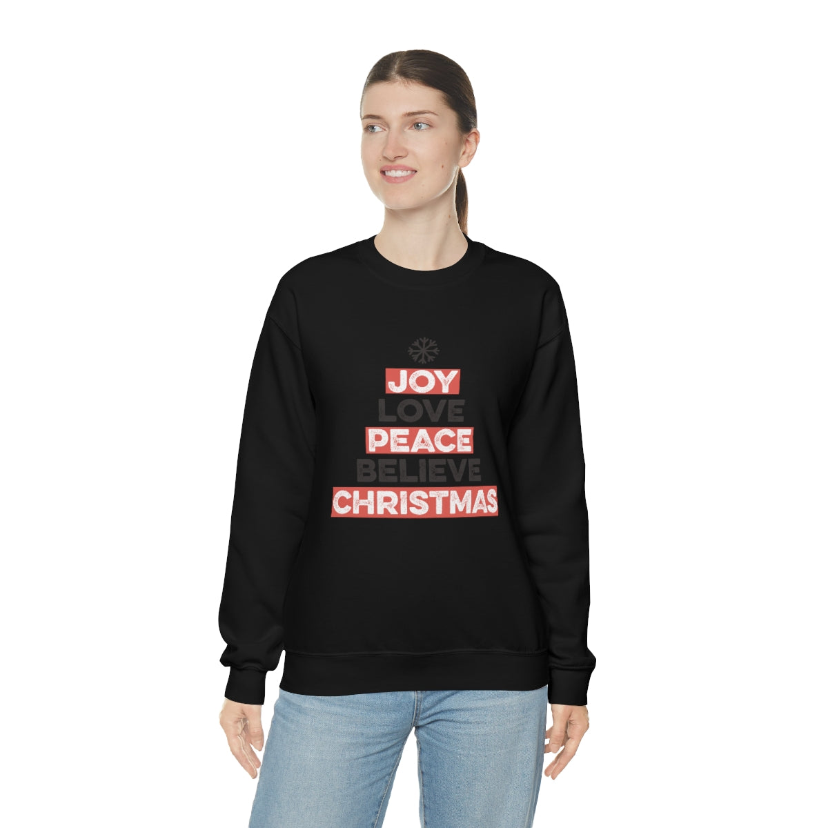 Joy Peace Believe Christmas Snowflake Xmas Holiday Sweatshirt