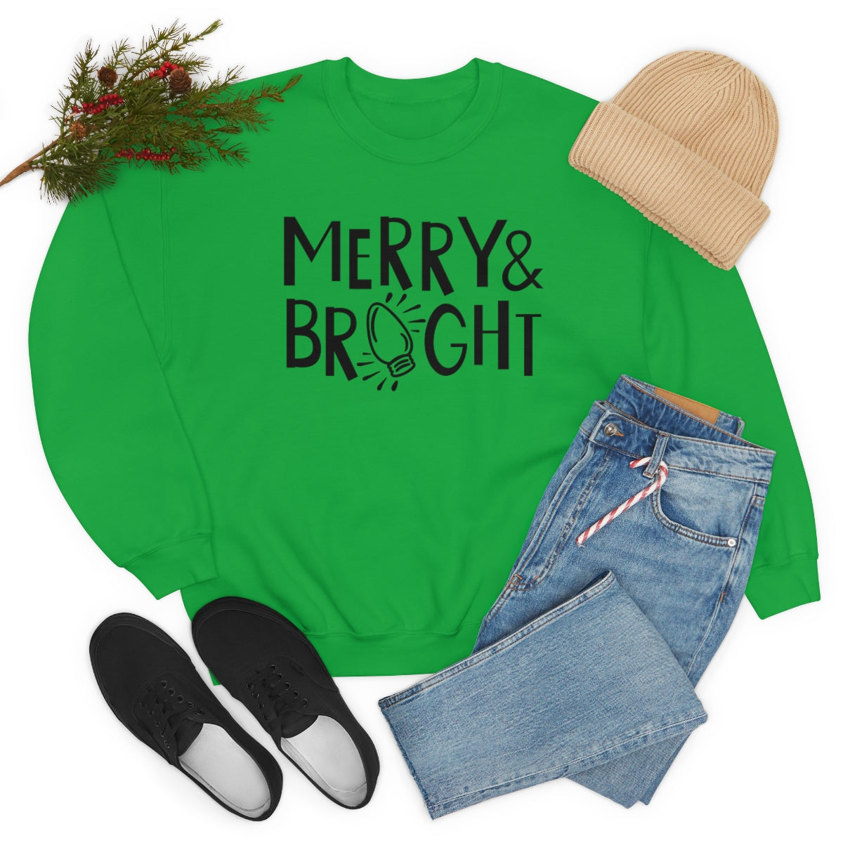 Merry & Bright Christmas Lights Xmas Holiday Sweatshirt