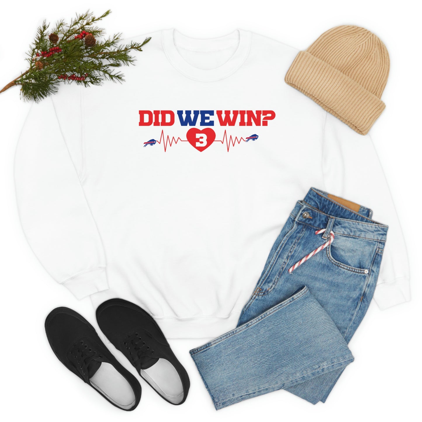 Did We Win? Heartbeat #3 Damar Hamlin Buffalo Bills Logo Crewneck Sweatshirt