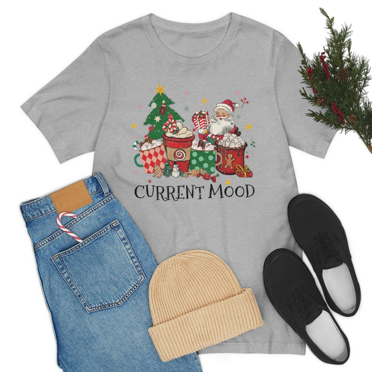Current Mood Retro Christmas Santa Tshirt